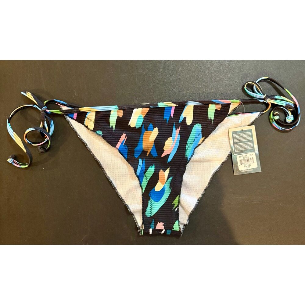 Eidon Tiki Tie Side Cheeky Bikini Bottom Women's XL NWT Black Multi